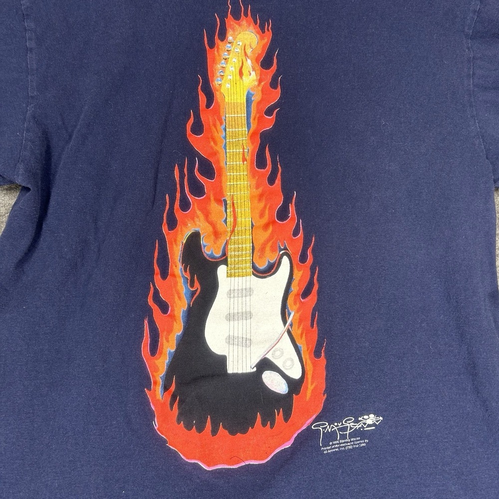 Vintage 90s Stanley Mouse T shirt Mens L Blue 1996 Eric Clapton Flaming Guitar - Picture 10 of 12